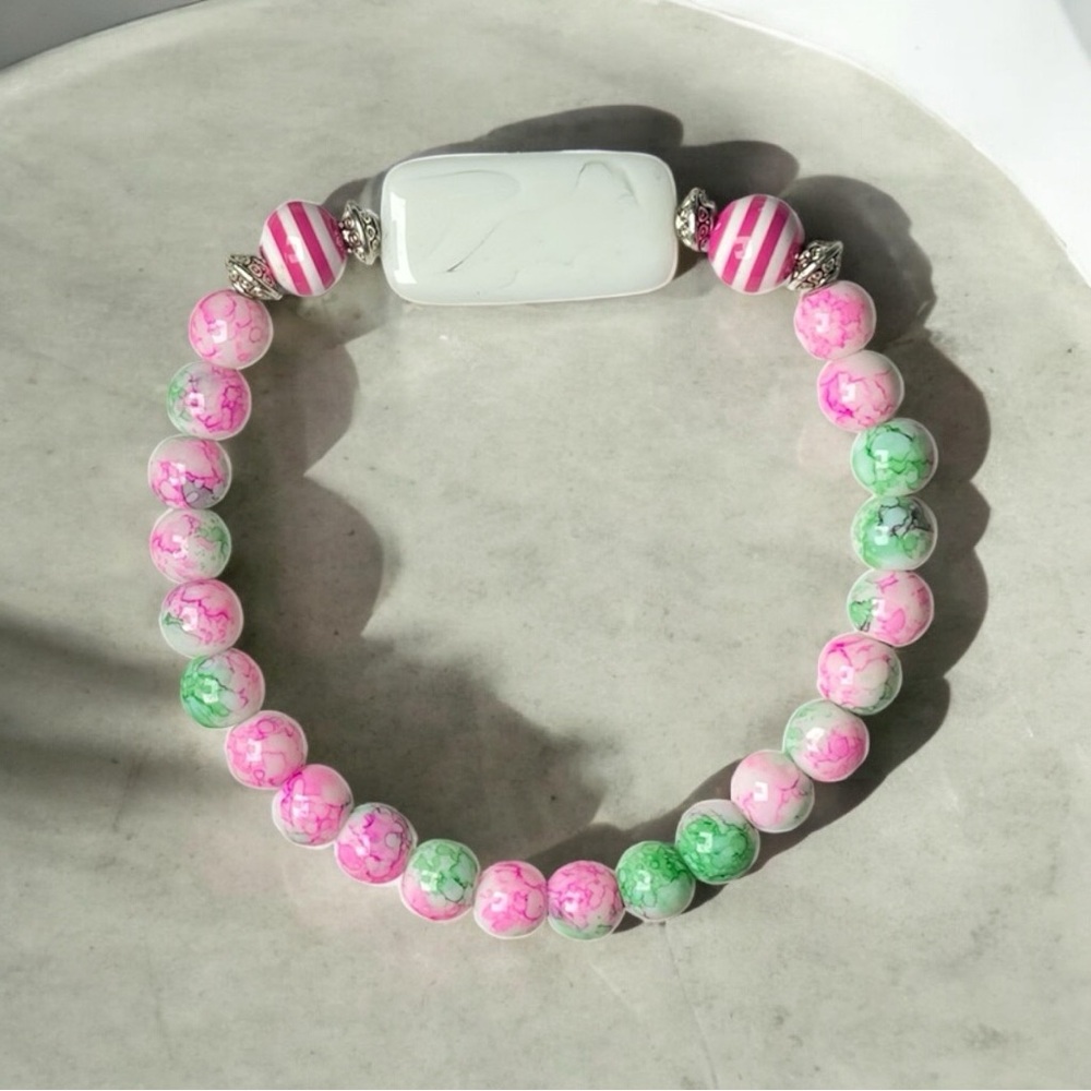 Rain Flower Agate & White Calcite Beaded Bracelet
